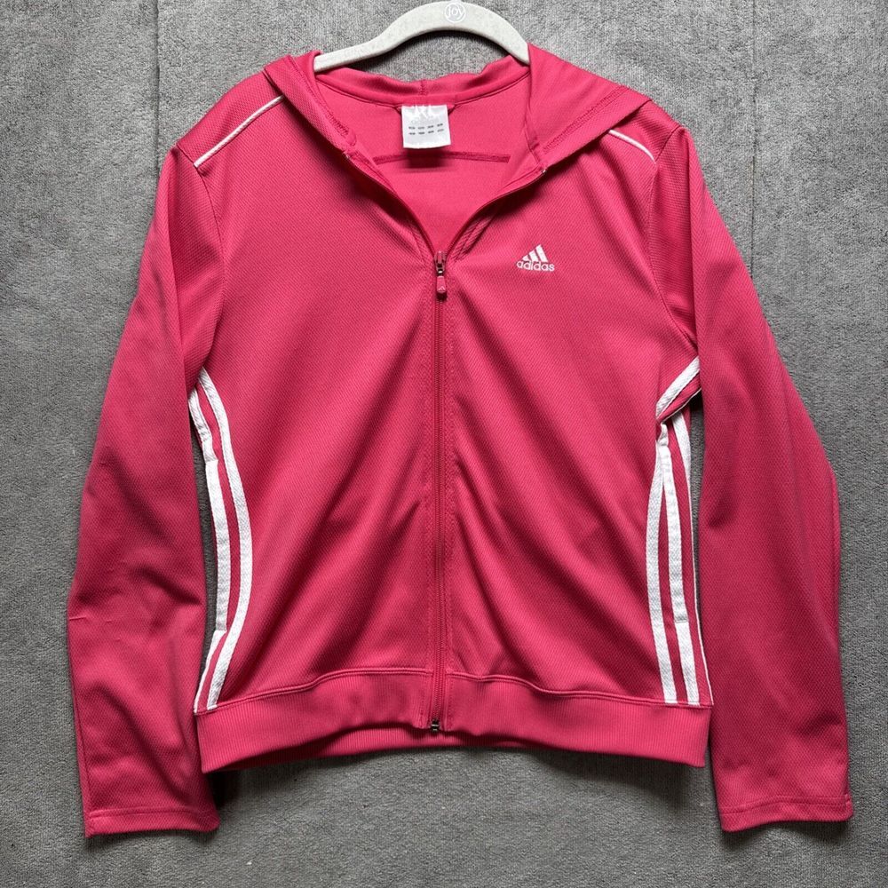 Adidas Jacket Womens Medium Red Zip Hoodie Windbreaker Firebird